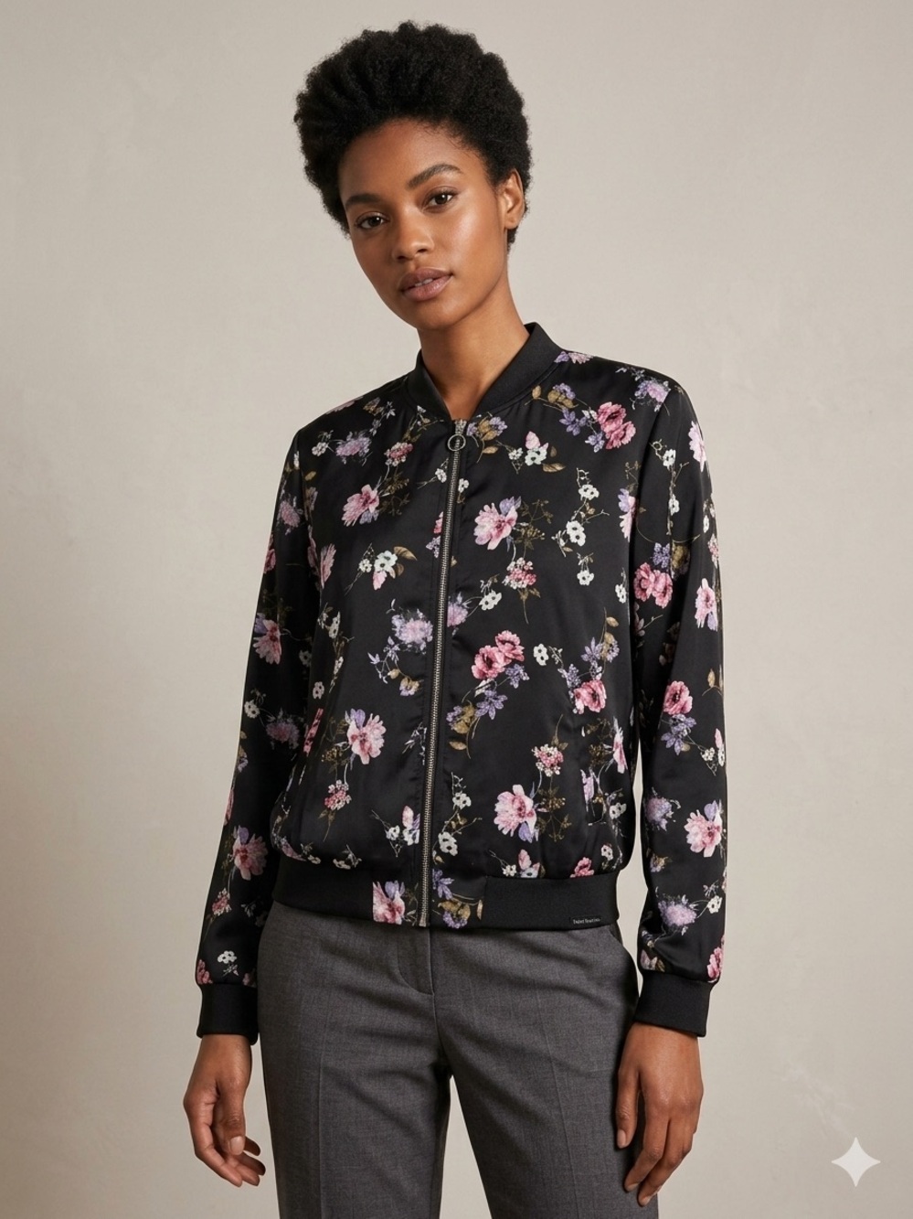 Floral Satin Bomber Jacket